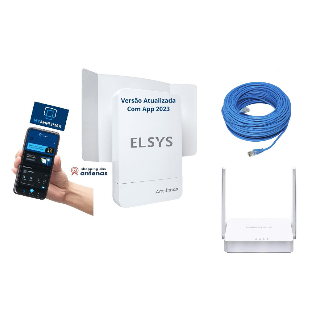 KIT Amplimax Fit Elsys 4G + Roteador + Cabo de Rede 10m
