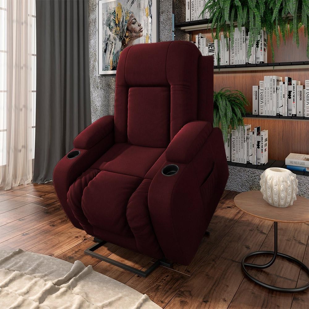 Imagem Poltrona do Papai Reclinável Sala de Cinema Crihs Elétrica Lift Elevação Veludo Vinho G23 - Gran Belo
