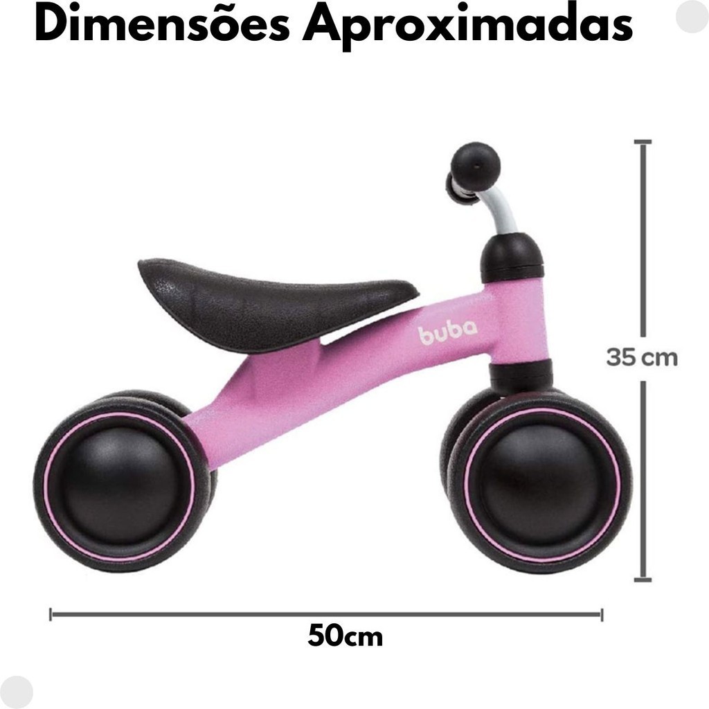 Detalhes do Bicicleta De Equilíbrio 4 Rodas Rosa 13517 - Buba