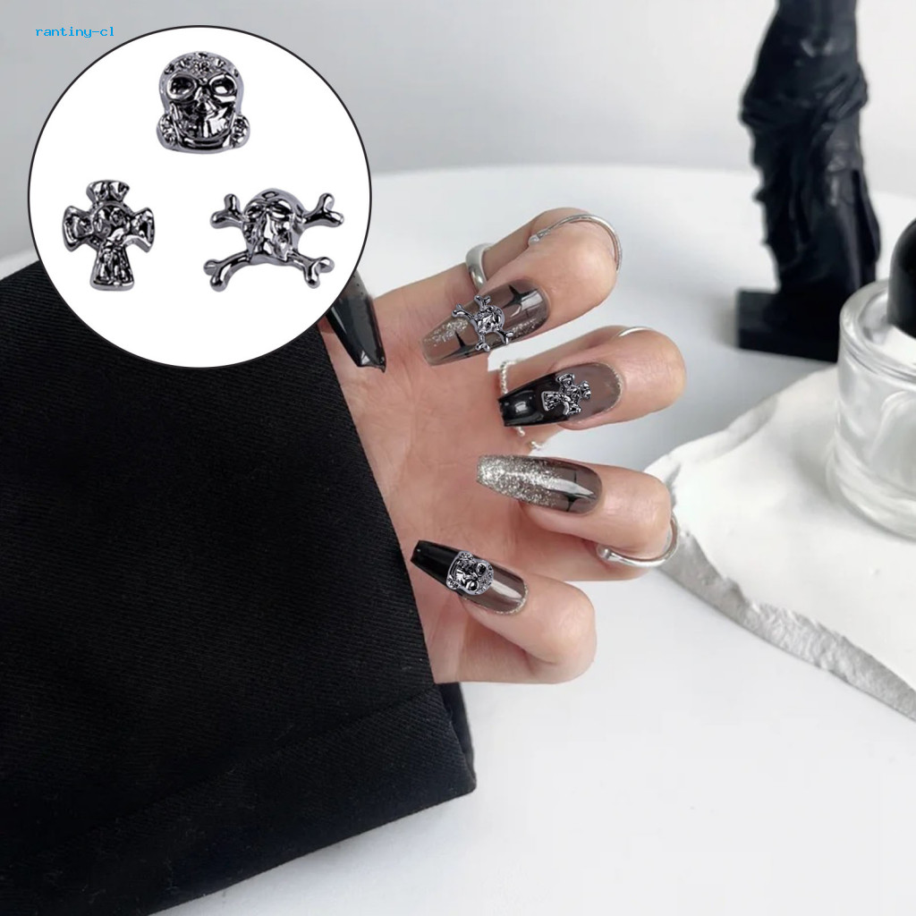 Sparkling Artificial Diamonds for Nails Halloween Nail Decoration 50pcs Gothic Punk Style Art Charms 3d Spider Cross Skull Bat Design Alloy for Diy