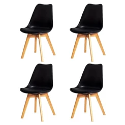 Kit Jogo 04 Cadeiras de Jantar Estofadas Cozinha Saarinen Leda Design Base Madeira Preta