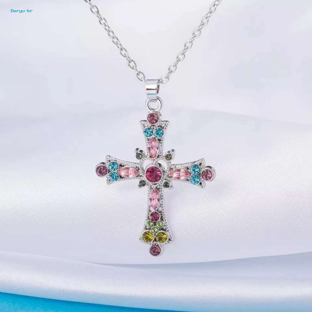 Pingente Colar Geométrico Rhinestone Europa E América Personalidade Decoração Colorful Women Heart Cross Necklace Jóias Acessório