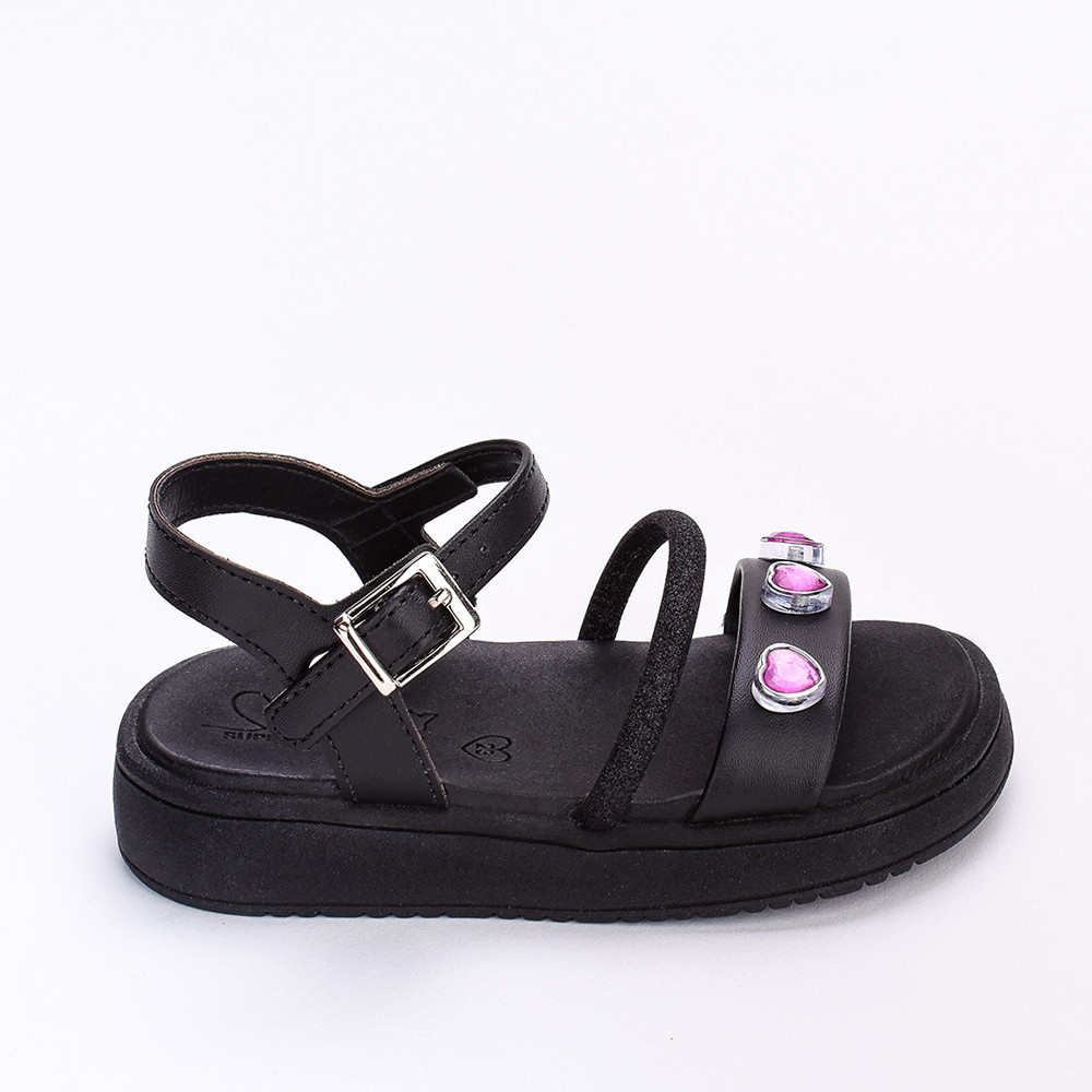 Sandália Infantil Menina Kidy Flat Form Com Brinquedo Preto