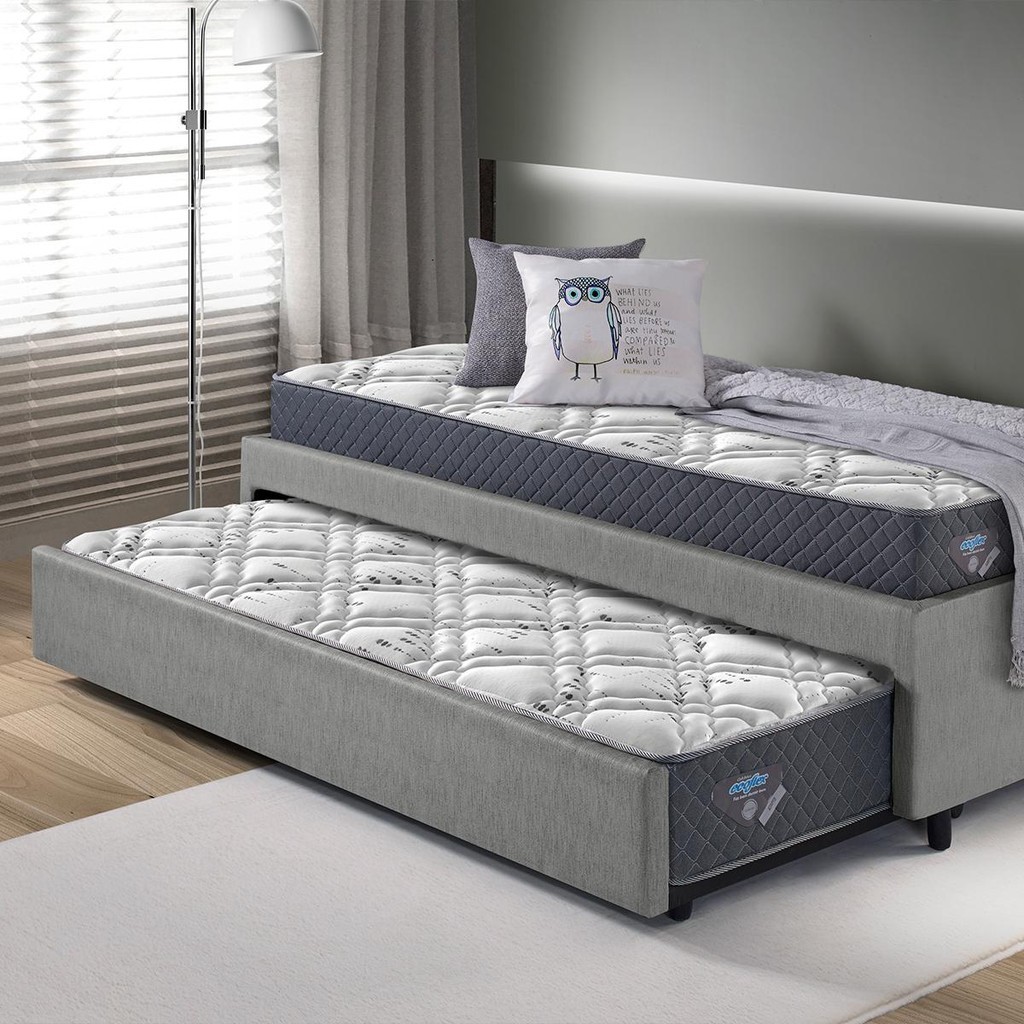 Bicama Solteiro Cinza 88x188 + 2 Colchões Adapto Ecoflex