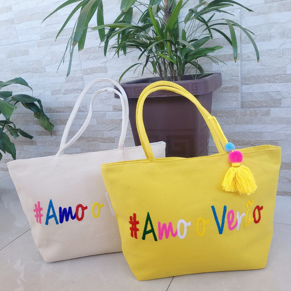 Bolsa de praia para piscina modelo sacola de tecido para mulheres eu