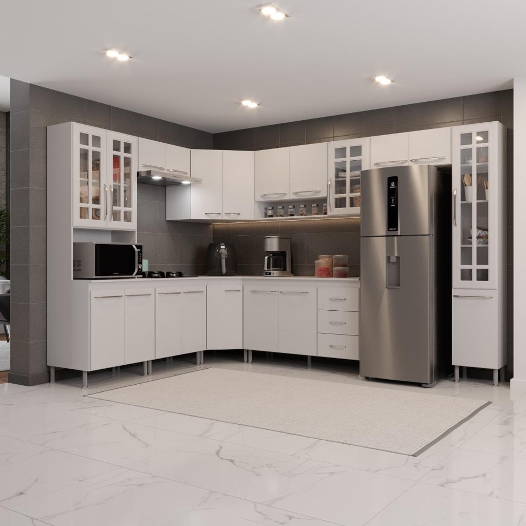 Cozinha Modulada Completa Fidelitá Viena 9 Peças 515cm 20 Portas 3 Gavetas Com Tampo Branco - Home & Living