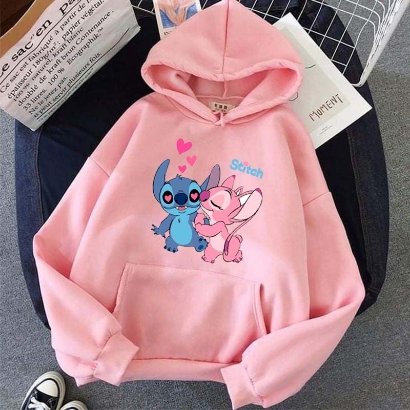 Moletom Adulto e Infantil Kids Unissex Com Capuz Canguru Algodão Lilo Stitch Amor Fofo