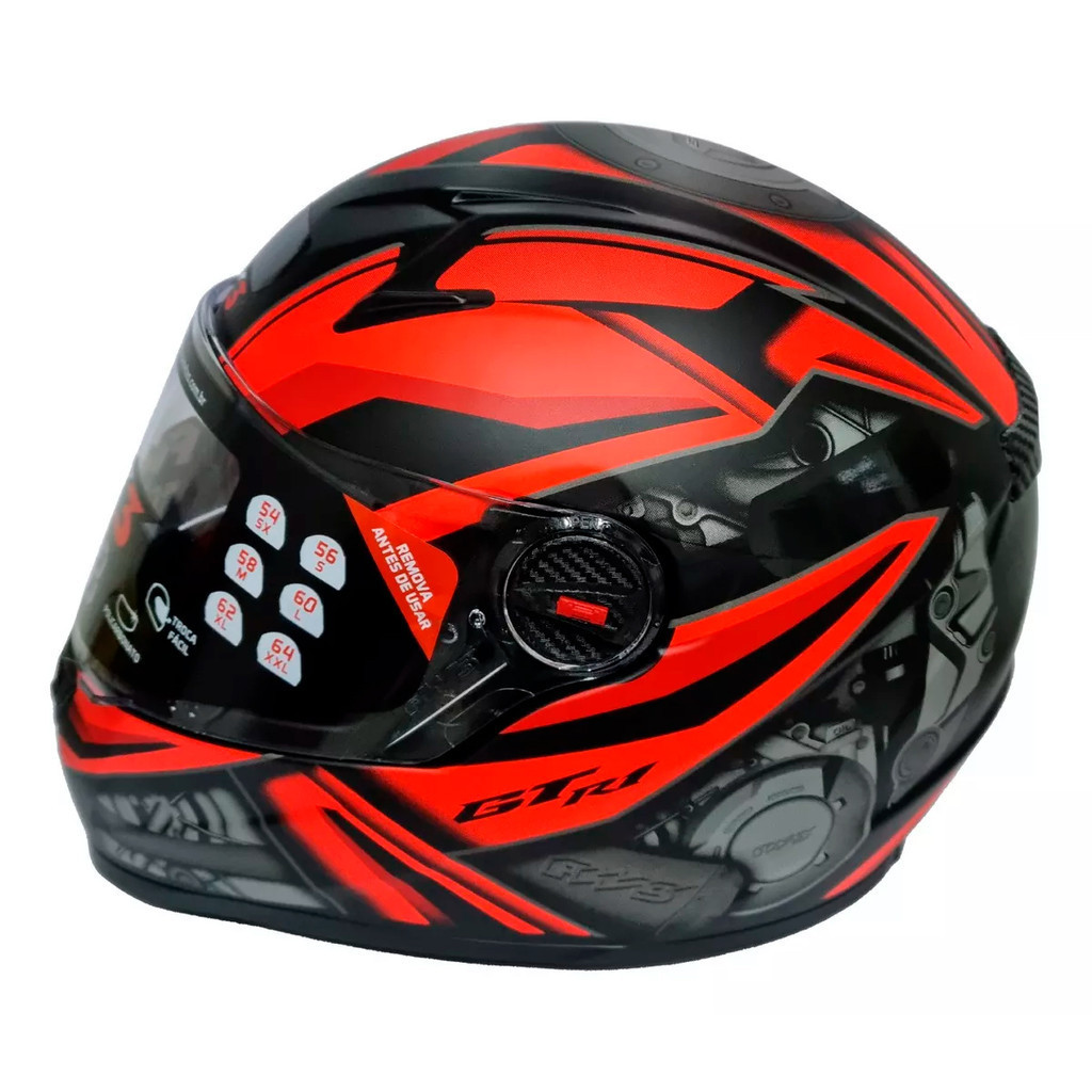 Capacete Moto Fechado GTN R1 Viseira Cristal Preto Fosco/Vermelho Inmetro Tamanho 58 - FW3 em Oferta na Shopee