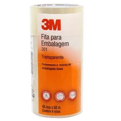 Kit 4 Fita Adesiva Durex Embalagem 3M Transparente 48MM X 50M
