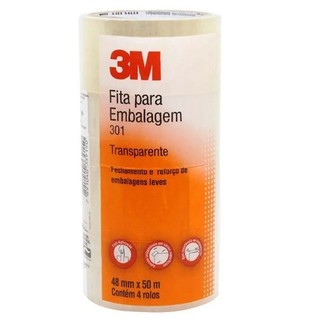 Kit 4 Fita Adesiva Durex Embalagem 3M Transparente 48MM X 50M em Oferta na Shopee