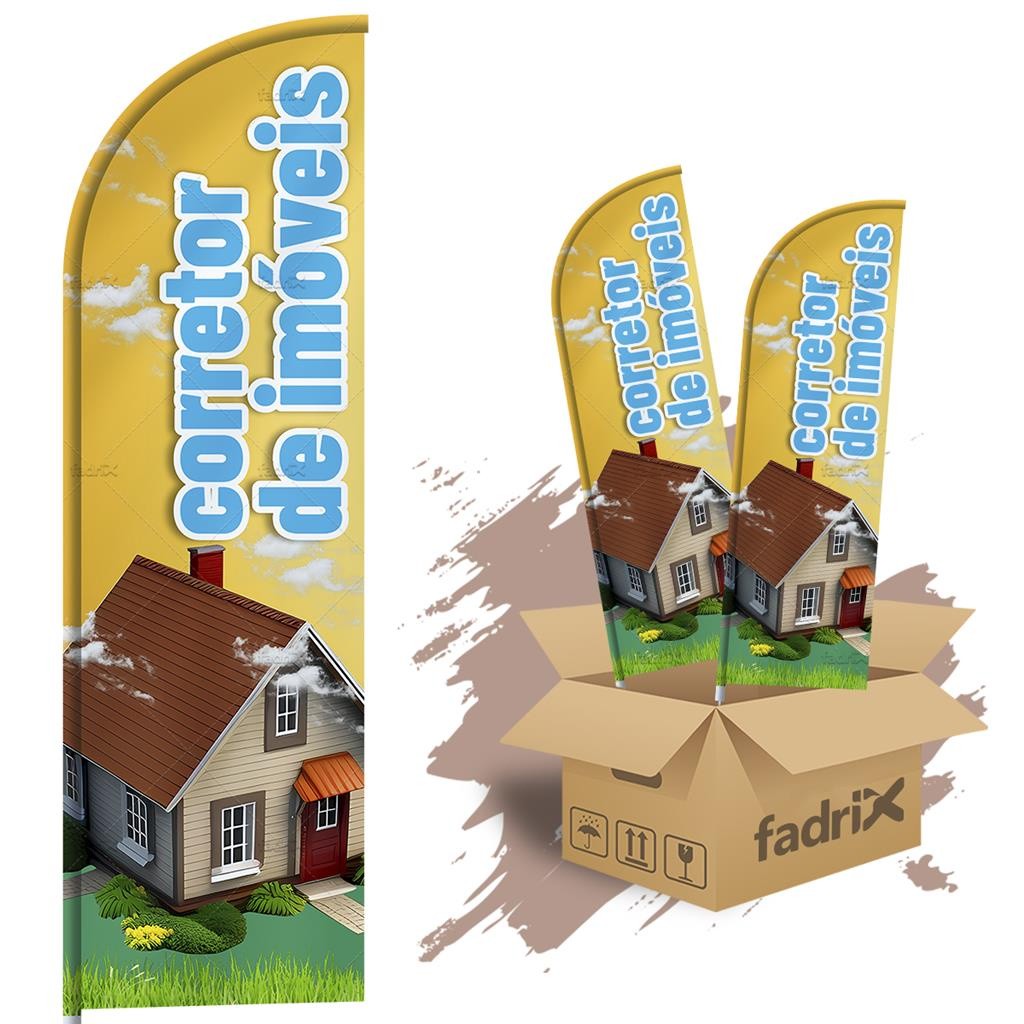 Wind Banner Dupla Face 3mt Corretor de Imoveis Kit C/ 2unds