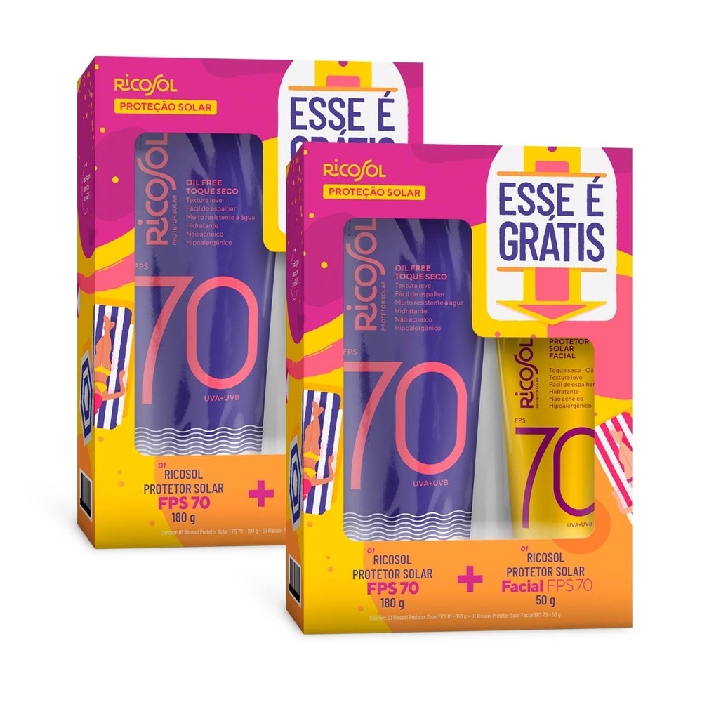 Kit 2 und Ricosol FPS 70 Corpo 180g + FPS 70 Facial 50g