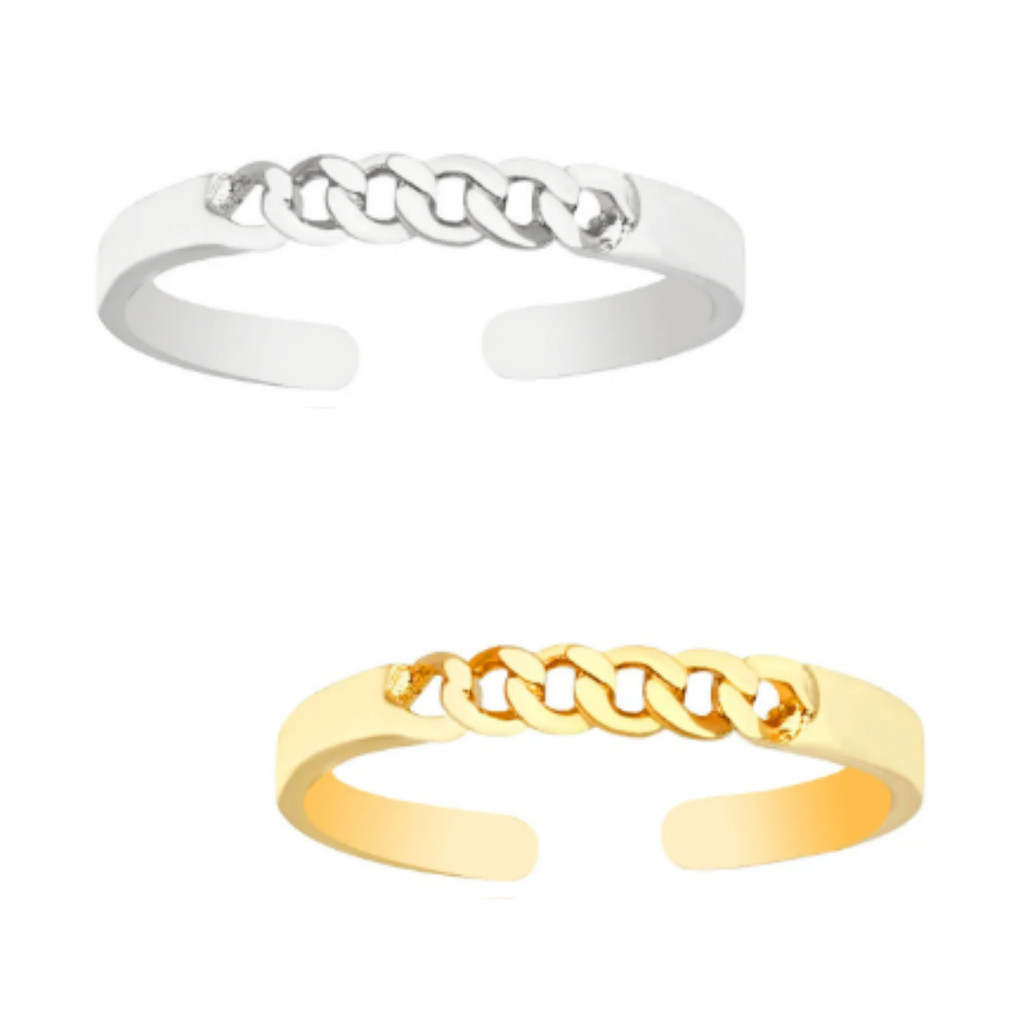 Anel Feminino Moderno Banhado Elegante Ajustável De Ouro18K/Prata 925