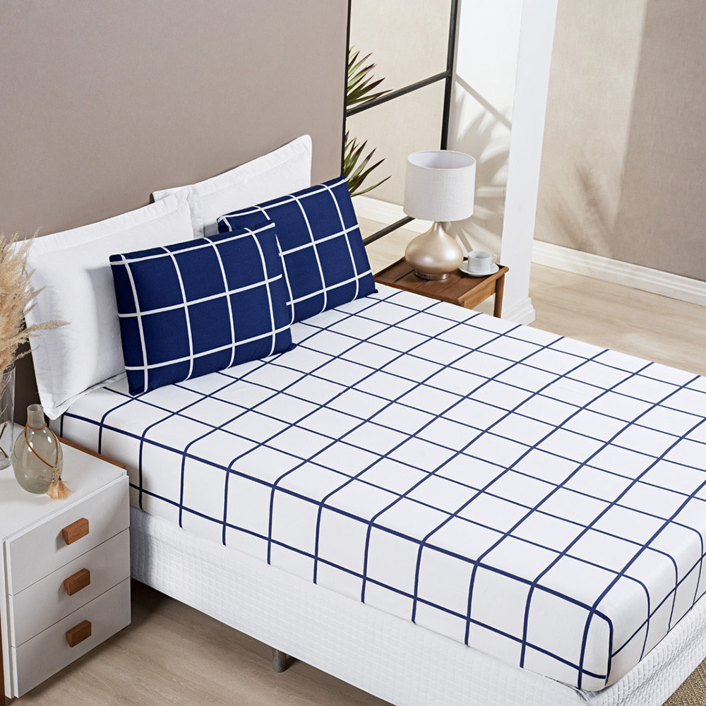 Jogo de Lençol King 3 peças 200 Fios Percal Estampado - Lençol de Baixo Com Elástico A Volta Toda em Oferta na Shopee