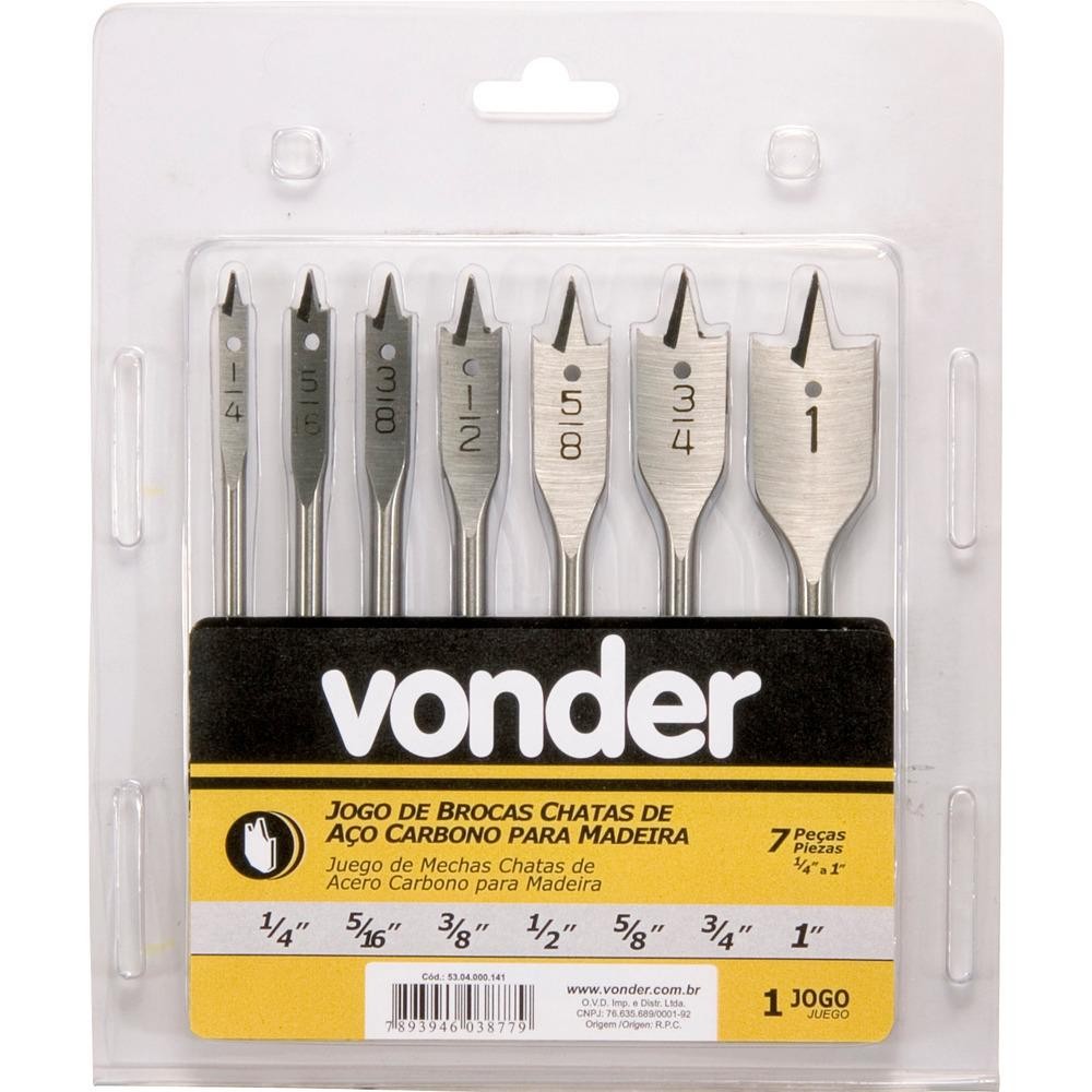 Jogo Broca Chata Aço Carbono 1/4-1 para Madeira com 7 Peças Vonder em Oferta na Shopee