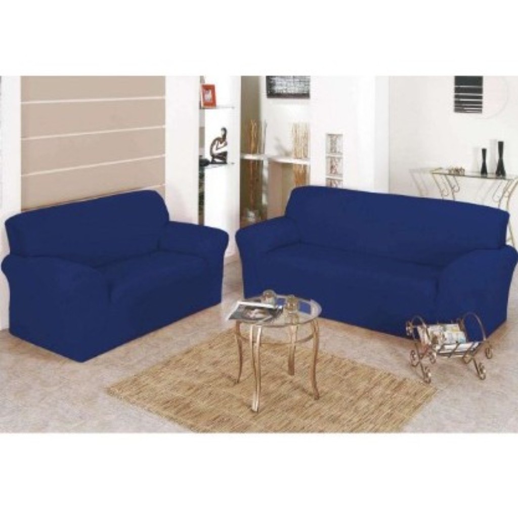 Kit Capa de sofá 2 e 3 lugares coladinha ligadinha lisa malha gel 100% poliéster