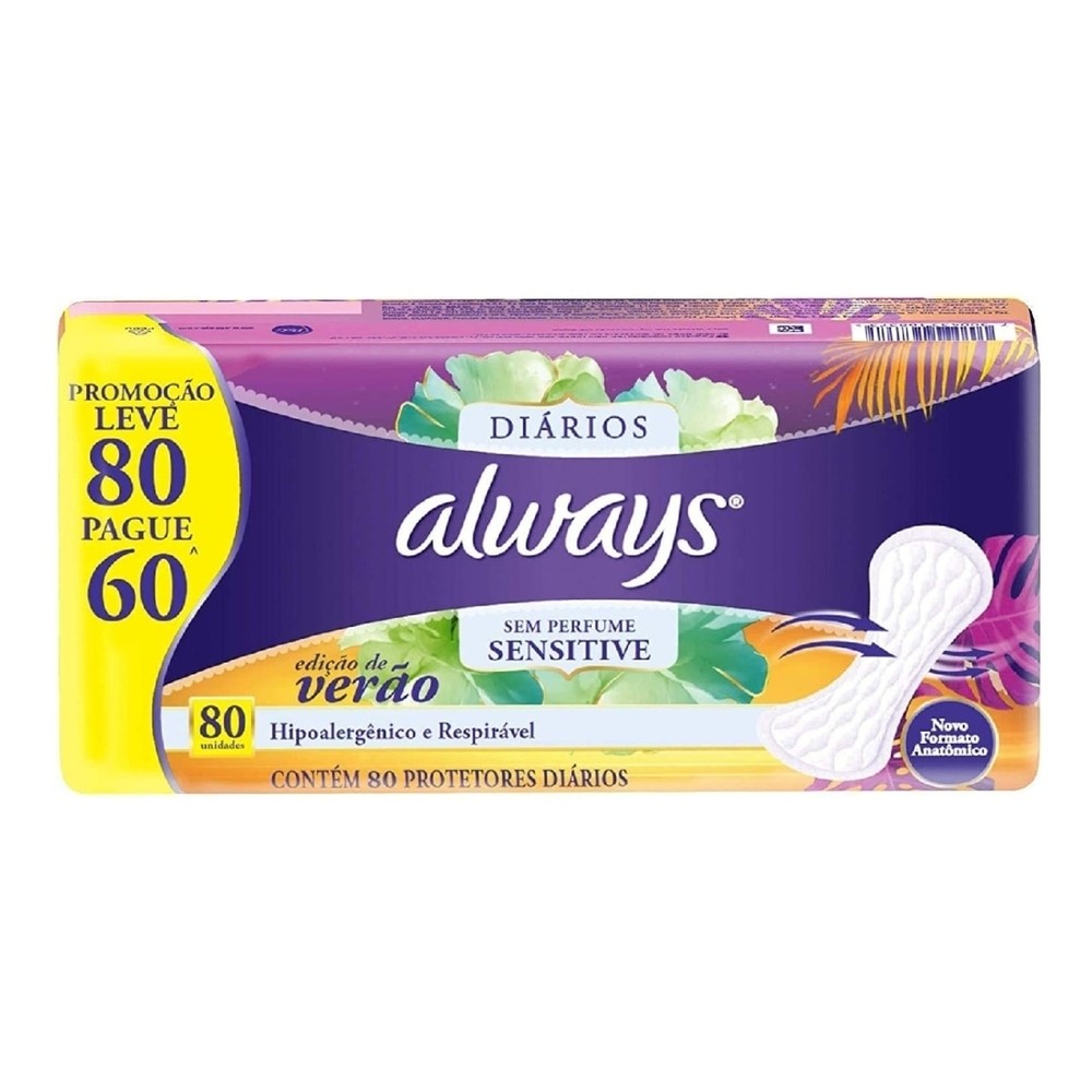 Protetor Diario Always Sensitive Sem Perfume Edicao de Verao Leve 80 Pague 60 em Oferta na Shopee