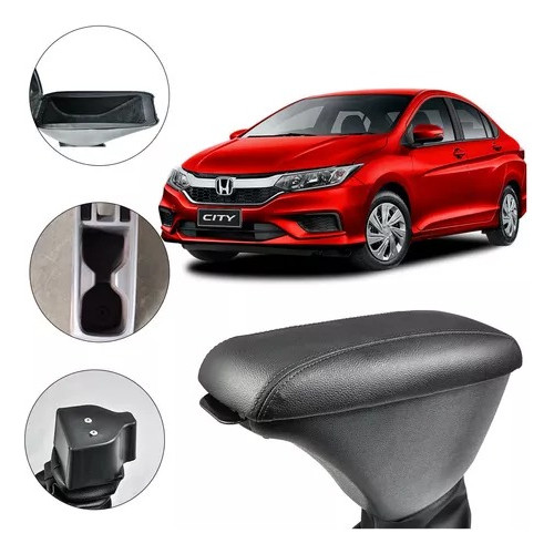 Apoio De Braço Encosto Honda City 2010 A 2016 Couro Preto