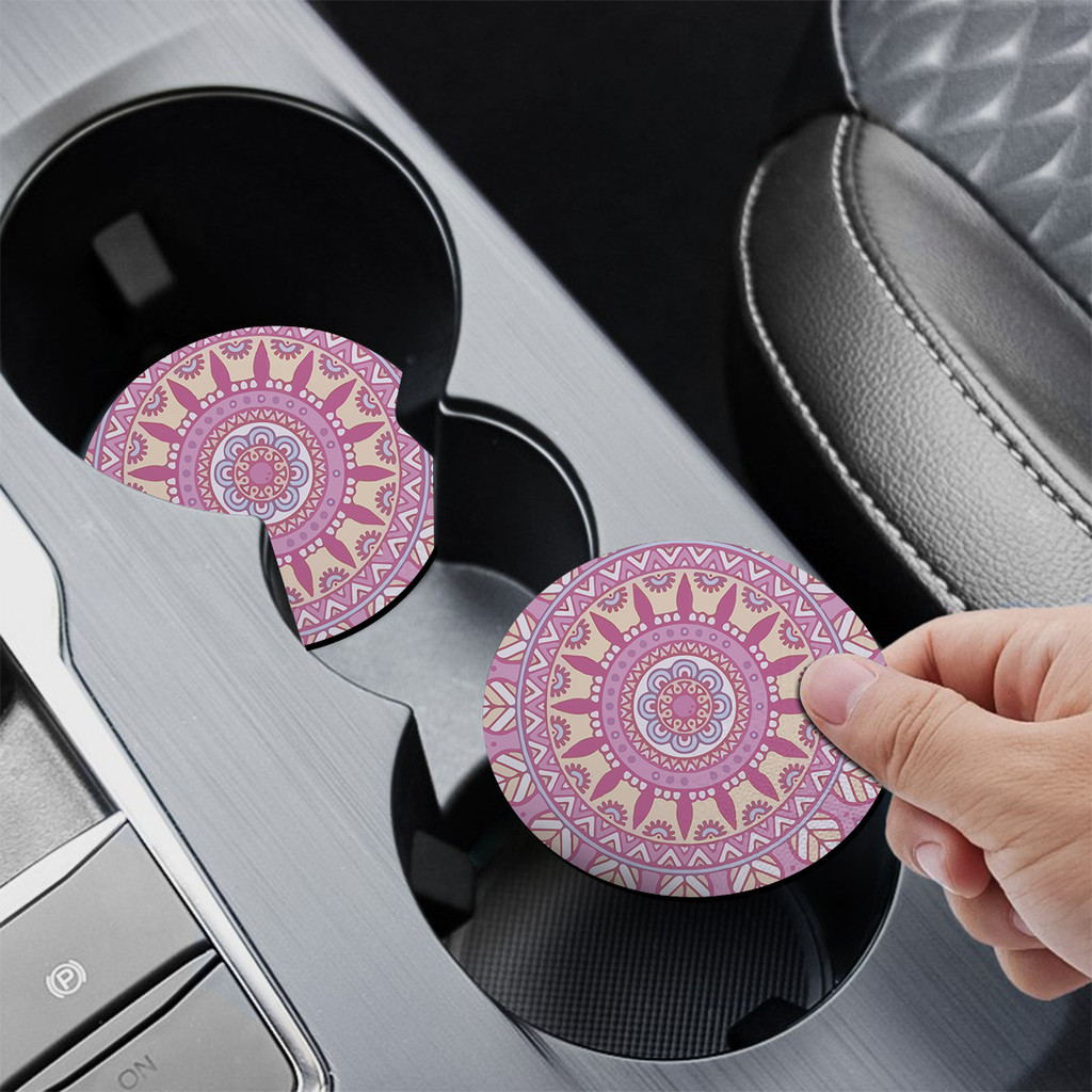Porta Copo para Carro Mandala Rosa Claro