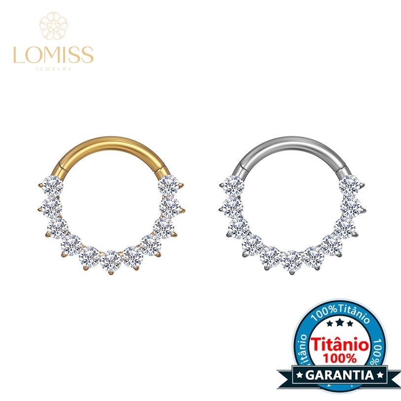Lomiss Piercing Septril Rook Conch Argola Titânio Segmento Articulado Zircônia Cravejada Lateral