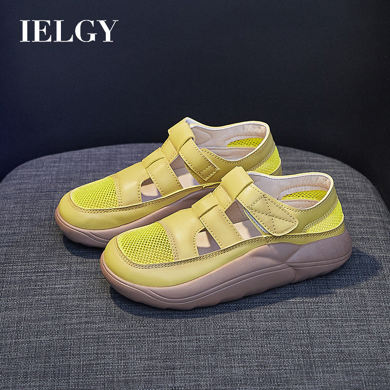 IELGY 2025 Versão Coreana Feminina Branca Respirável De Malha De Velcro Para Estudantes De Calçados Casuais Ocos em Oferta na Shopee