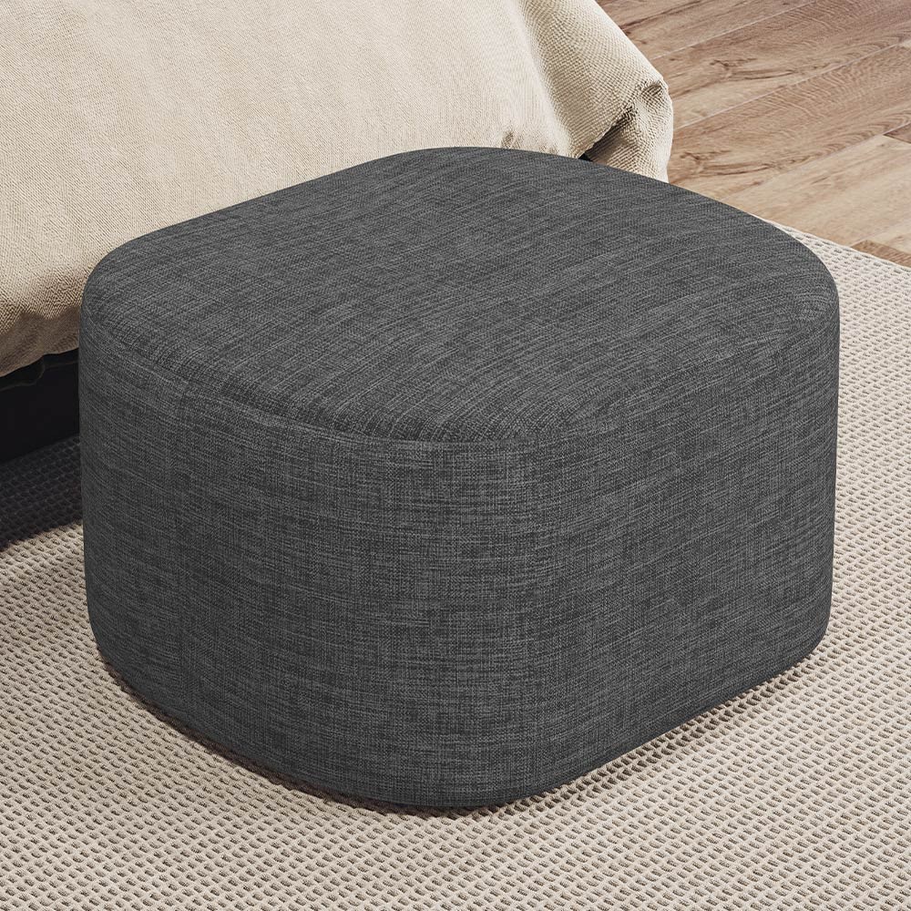 Puff Decorativo Orgânico para Living Quarto 70cm Doha W01 Linho Cinza Escuro - Lyam Decor