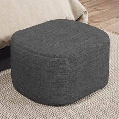 Puff Decorativo Orgânico para Living Quarto 70cm Doha W01 Linho Cinza Escuro - Lyam Decor