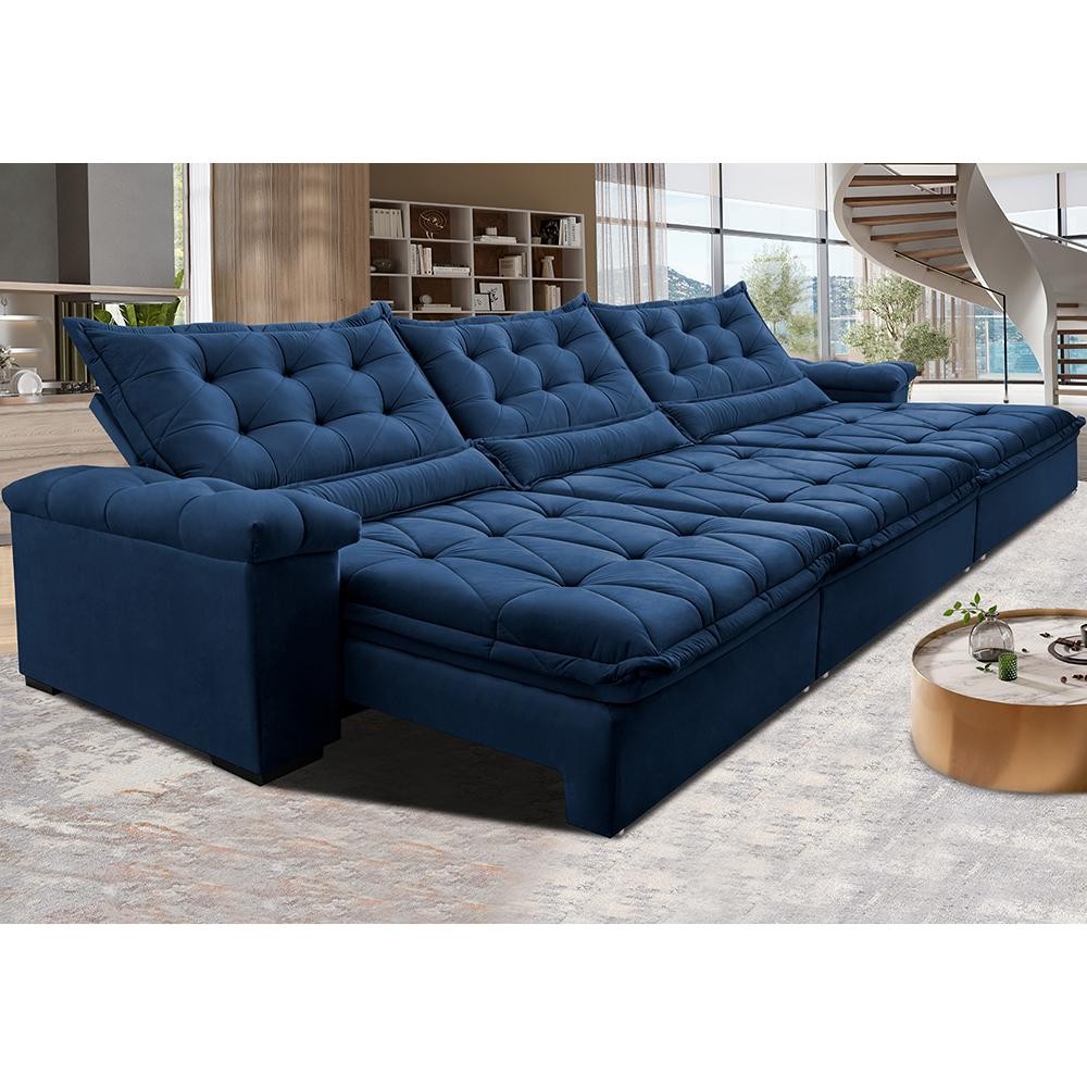 Sofá Retrátil e Reclinável 4,15m Cama inBox Big Fresh com SoftGel D40 Velupluma Azul em Oferta na Shopee