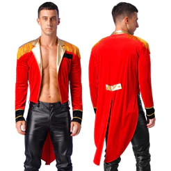 Yeahdor Masculino Circo Ringmaster Traje Anel Mestre Showman Cosplay Tailcoat Uniforme De Halloween