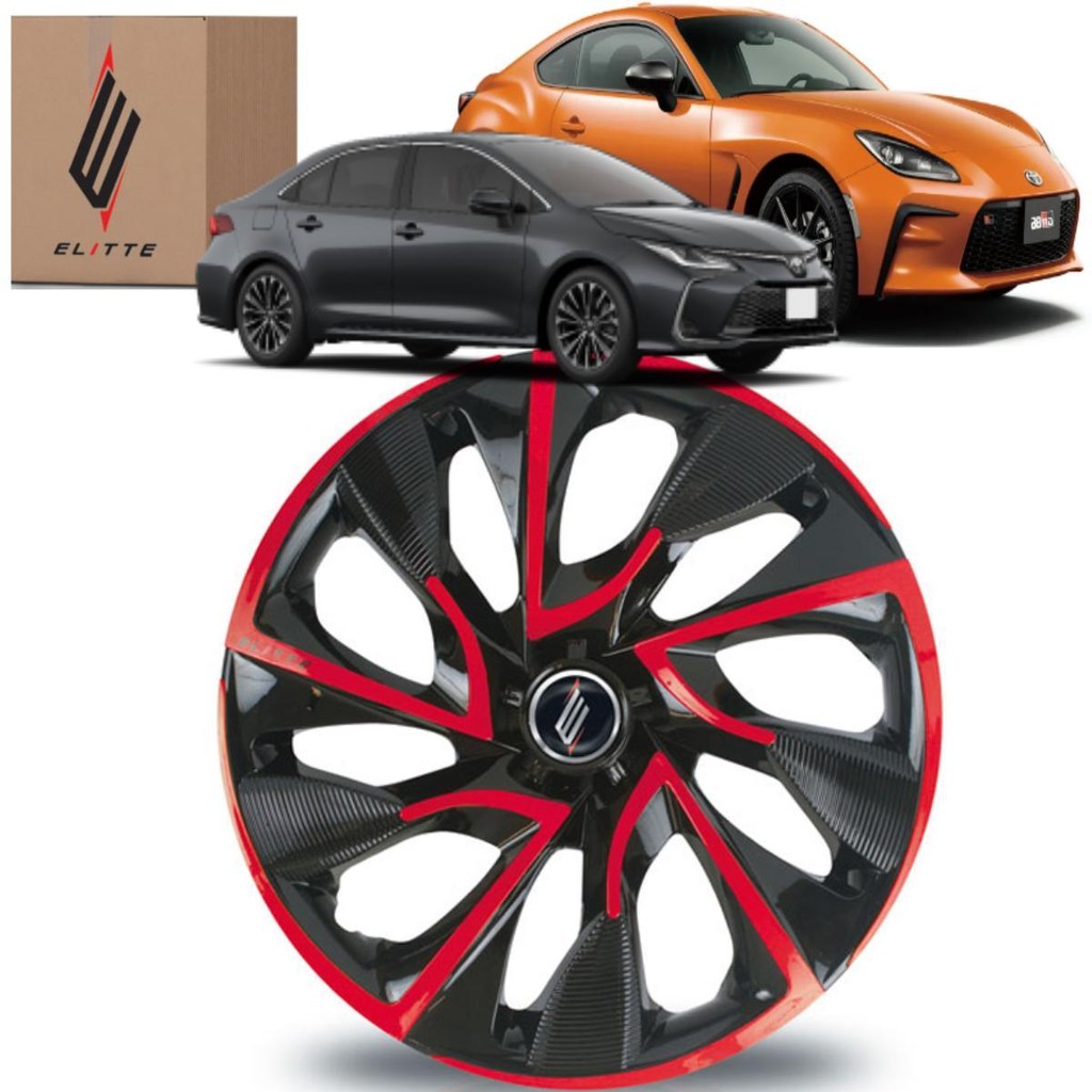 1 Calota Esportiva Universal Modelo DS4 Aro 15 Polegadas Preto Vermelha Elitte