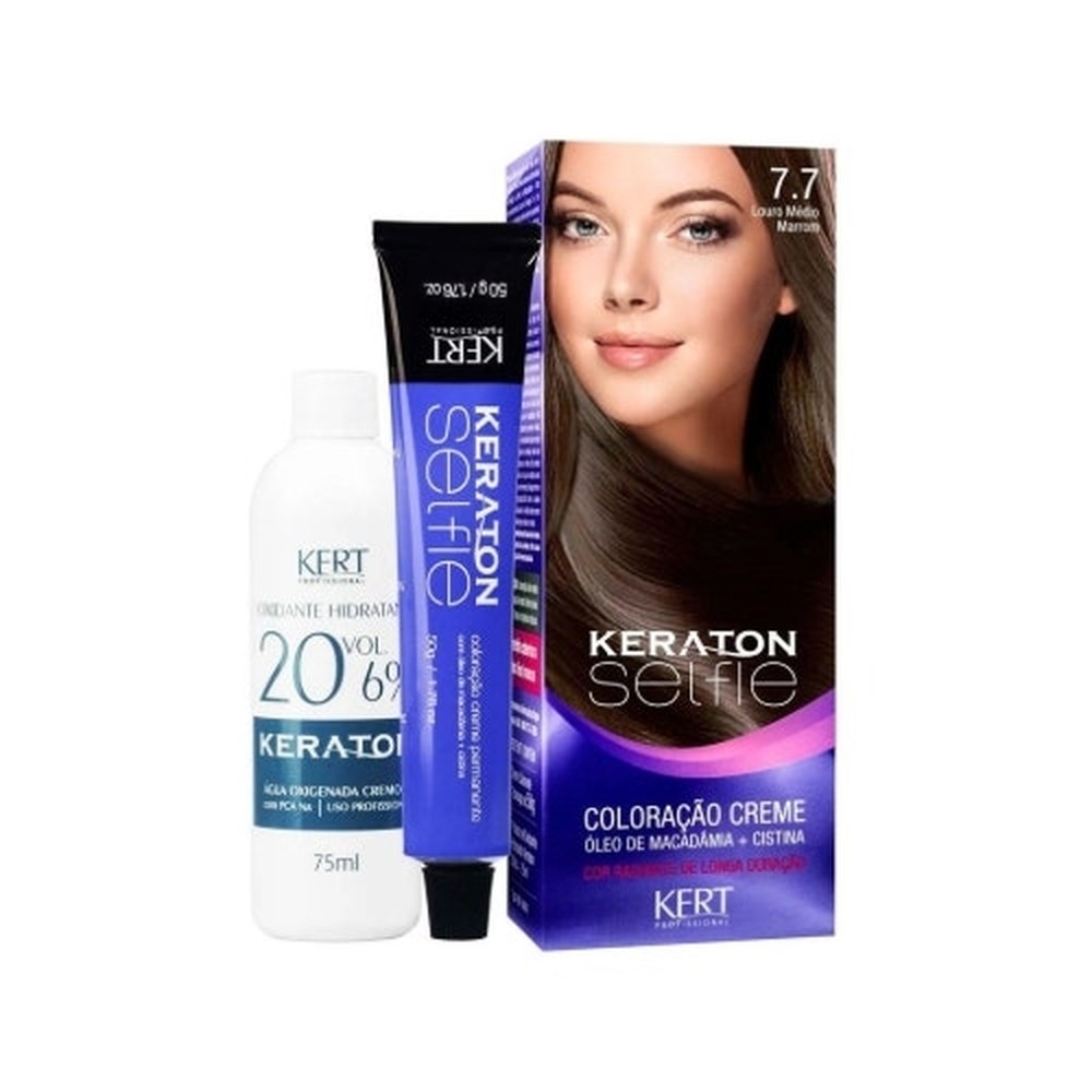 Tintura Keraton Selfie 7.7 Louro Médio Marrom em Oferta na Shopee