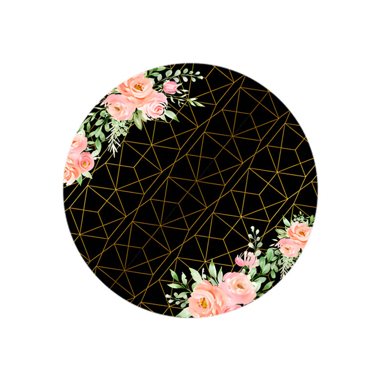 NOVO Painel Festa Infantil Redondo Floral Rosa Clarinho, Geométrico Dourada, Fundo Preto + Arco, Suporte incluso. Fazemos personalizado com qualquer tema. Confeccionado em Lona fosca, impressão de alta resolução. cenário , p/ Decoração