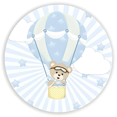 NOVO Painel Festa Infantil Redondo Ursinho Baloeiro, fundo listras azul e branco + Arco, Suporte incluso. Fazemos personalizado com qualquer tema. Confeccionado em Lona fosca, impressão de alta resolução. cenário , p/ Decoração