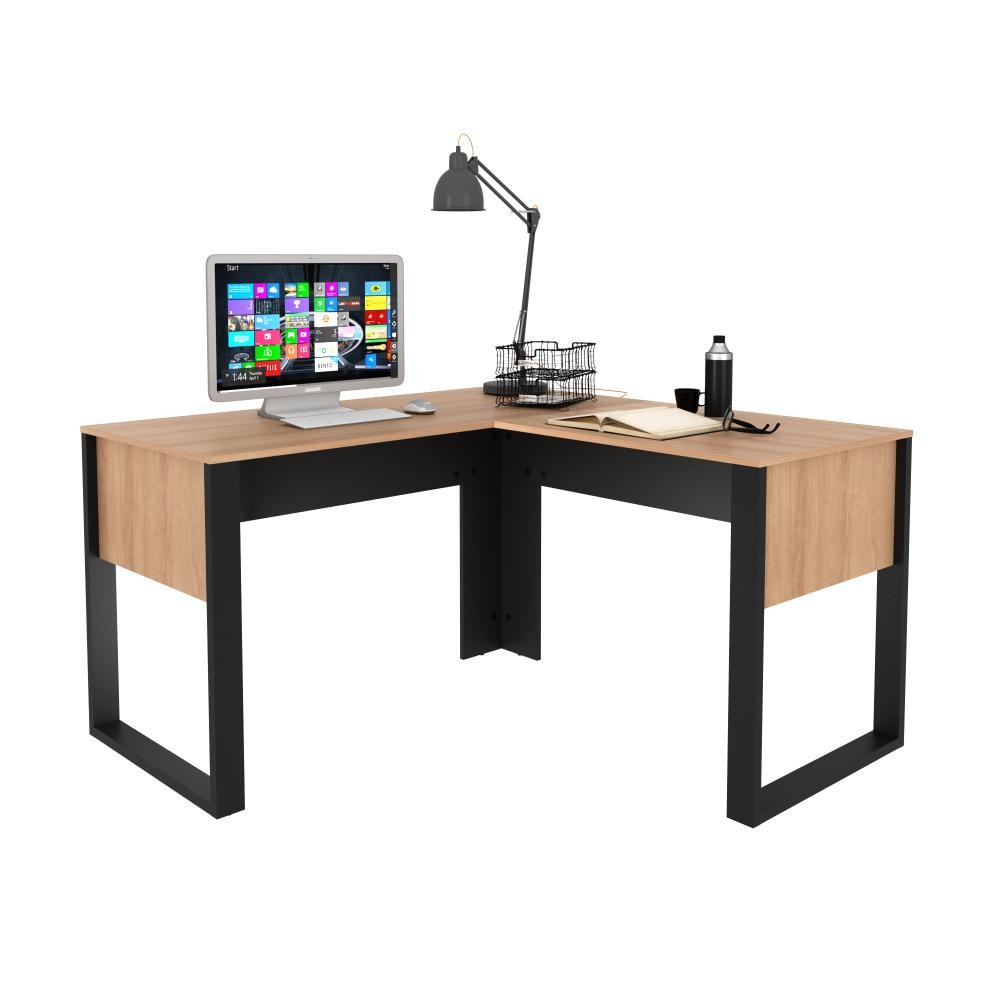 Mesa em L 136x136cm Tecnomobili Amêndoa/Preto - ME4181 em Oferta na Shopee