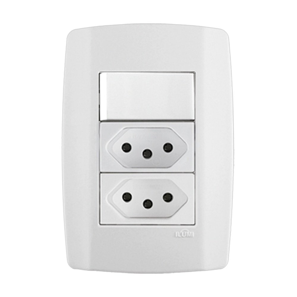 Interruptor Ilumi 1 Tecla Simples + 2 Tomada com Placa Slim 2 Polos + Terra 10ª 4 x 2