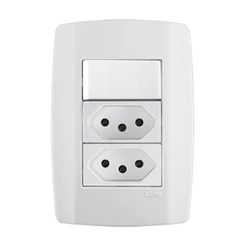 Interruptor Ilumi 1 Tecla Simples + 2 Tomada com Placa Slim 2 Polos + Terra 10ª 4 x 2