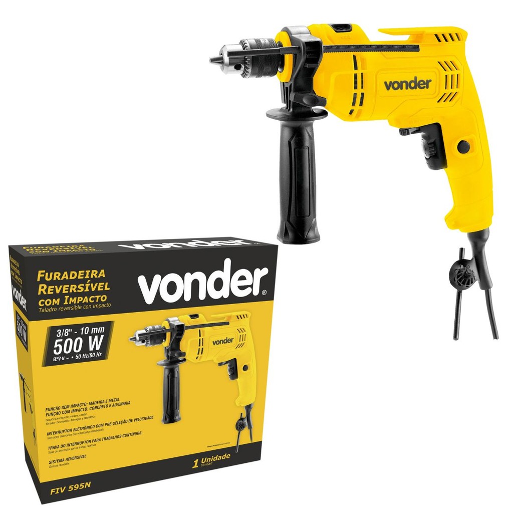 Furadeira com Impacto 500w Mandril 10mm 3/8 FIV595N Vonder em Oferta na Shopee