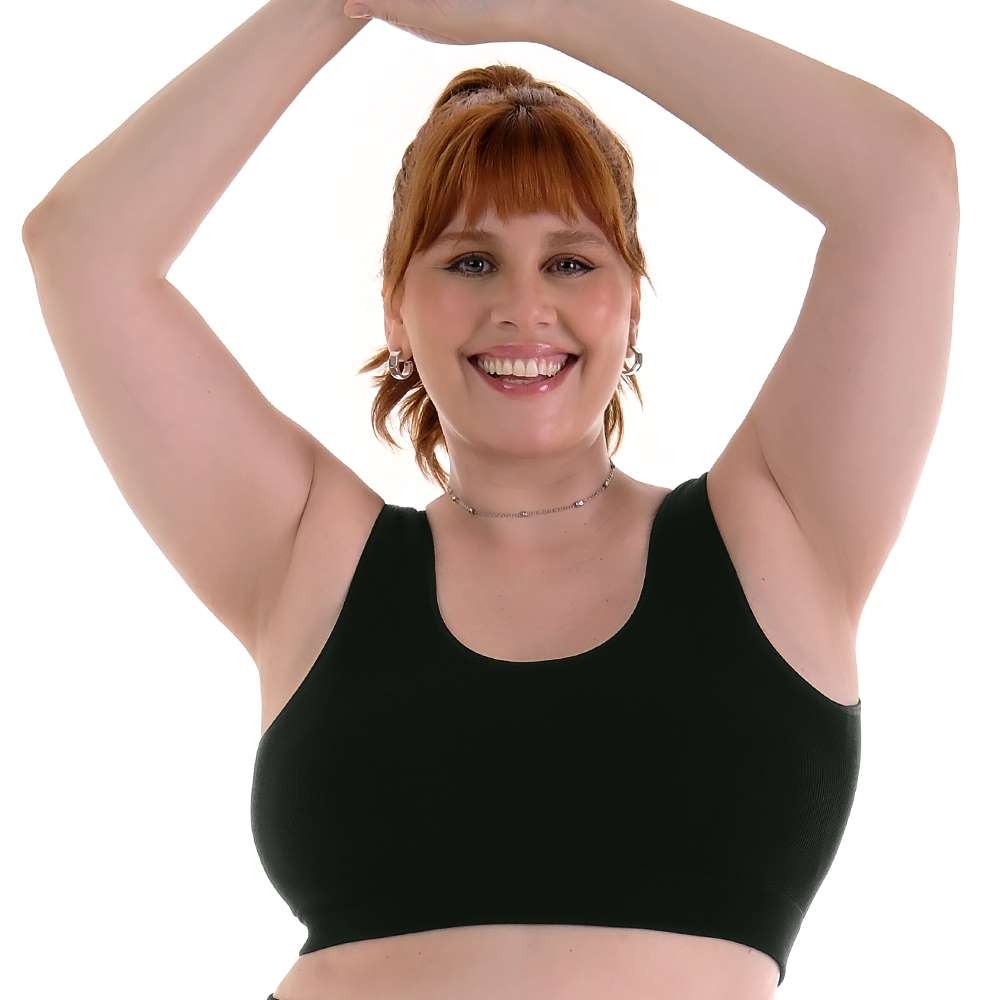 Top Fitness Plus Canelado com Bojo Removível sem Costura Preto Zee Rucci em Oferta na Shopee