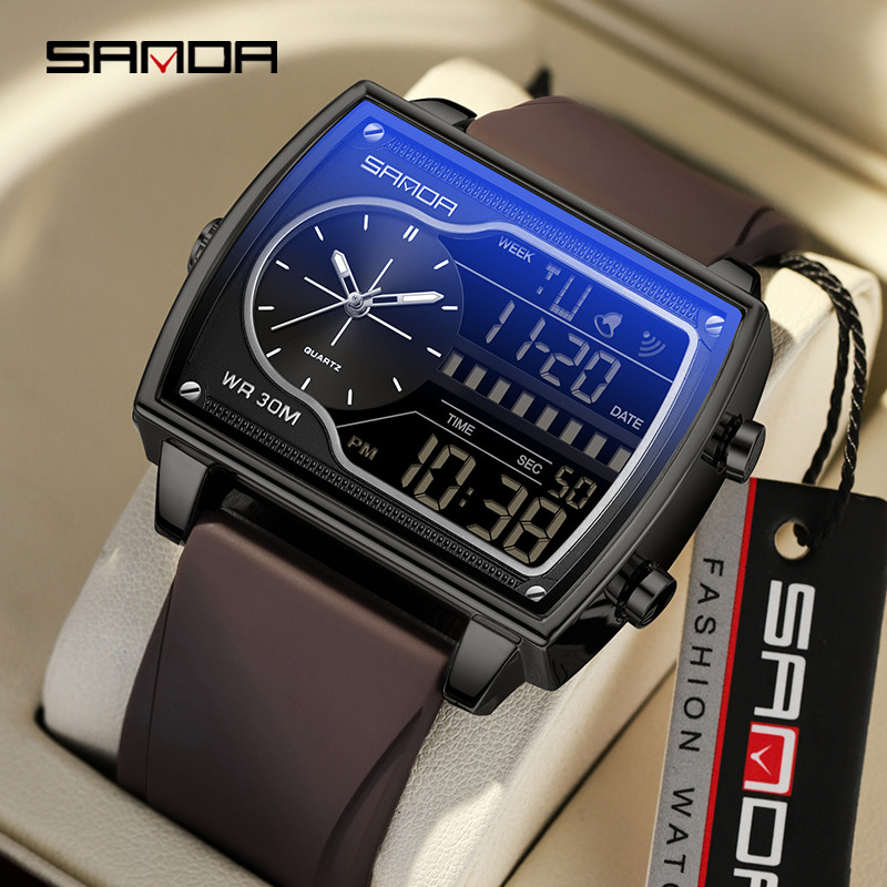 Sanda Novo Mostrador Grande Display Duplo Multi Cinta Na Moda Temperamento De Negócios Relógio Masculino Elegante SD6163-12