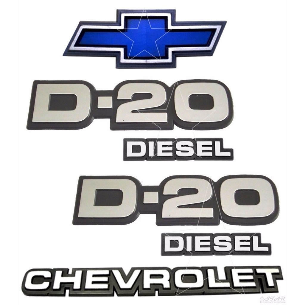 Emblemas D20 Diesel + Chevrolet + Gravata - 1985 À 1992 - Óleo