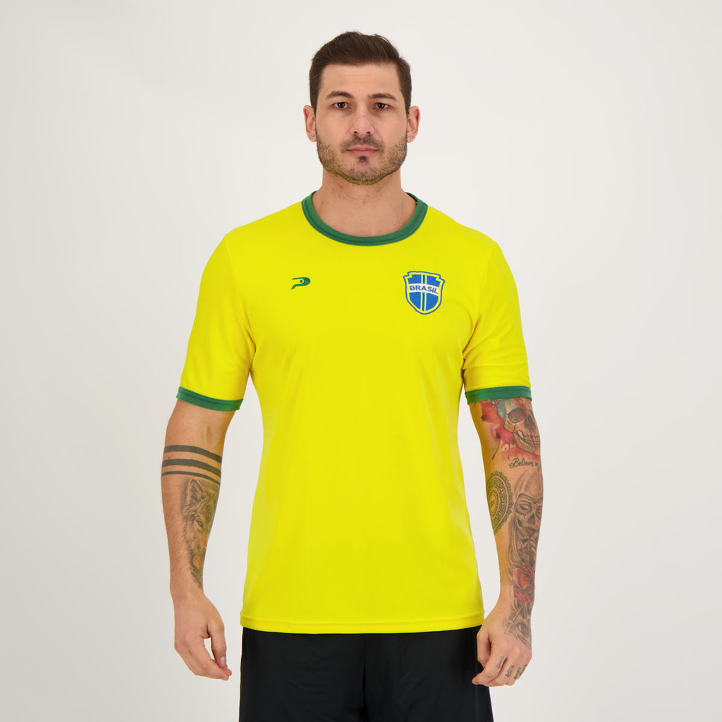 Camisa Placar Brasil Brasão Amarela em Oferta na Shopee