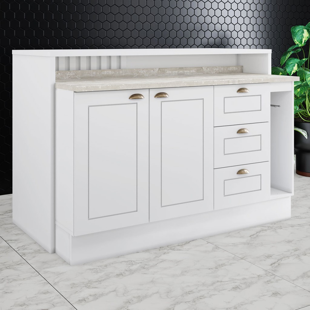Bancada de Cozinha Kit Ilha Gourmet Americana 2 Portas 3 Gavetas Ripado - Home & Living