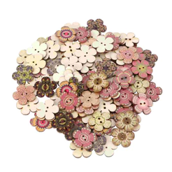 100 Peças Botão Decoração De Flores De Madeira Roupas Artesanais Faça Você Mesmo Botões Coloridos Infantis Vintage