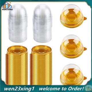 [Wen-Shop] 100 PCS Mini Caixa De Cupcake De Plástico Transparente Redondo Mooncake Sobremesa Recipiente Biscoitos Muffins Dome
