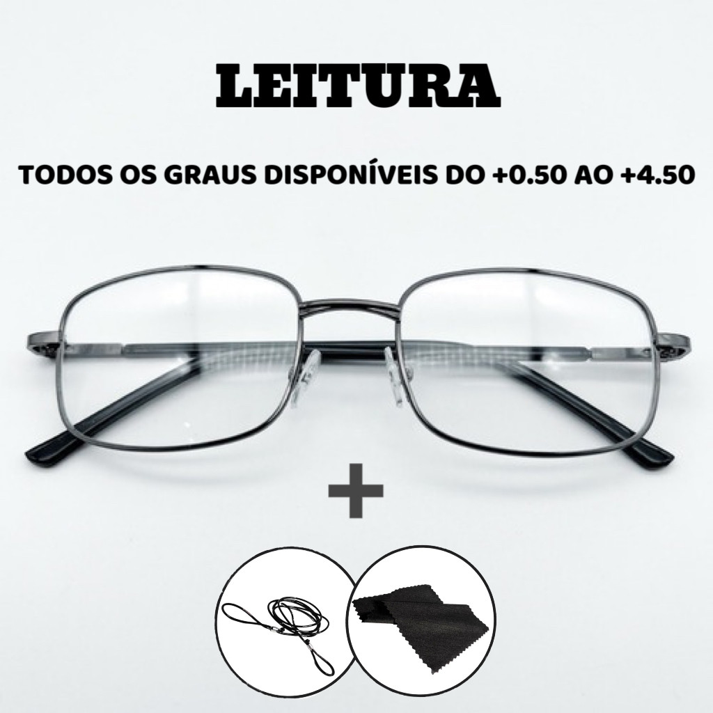 Óculos De Leitura Com Grau Para Perto Presbiopia Descanso Metal Ferro Unissex Masculino Feminino Cor grafite dourado Grau +0.50 Até +4.50 em Oferta na Shopee