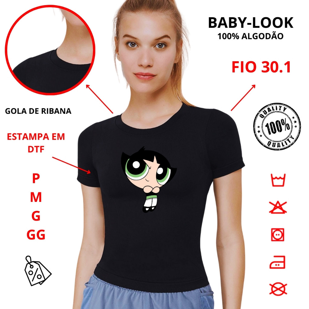 Camiseta Baby look Docinho Meninas Super Poderosas Femenina 100%Algodão Cansada Ate de Mim Envio Rapido Lançamento Novo Macia e Confortavel Femenino Unissex Desenhos Anime Animação Roupa Camisa Estilosa