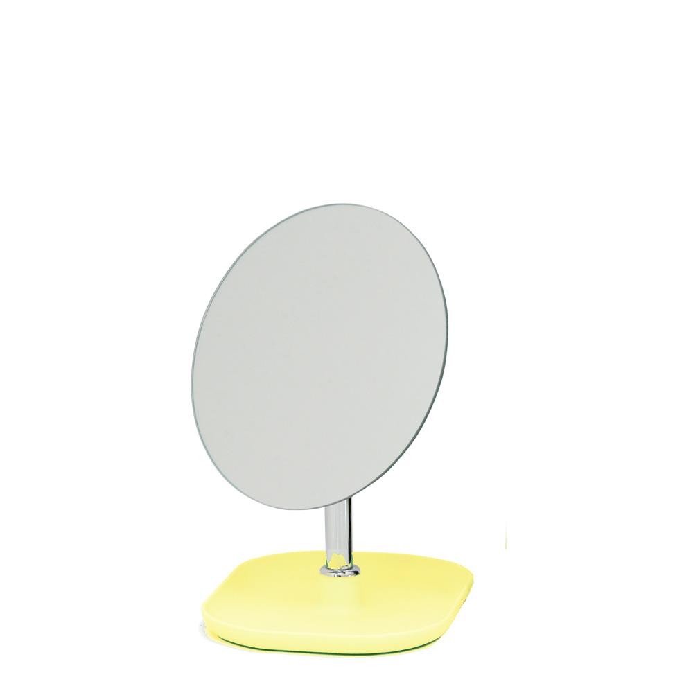 Espelho Redondo com Porta Bijoux Amarelo 16x13x19Cm Vidro