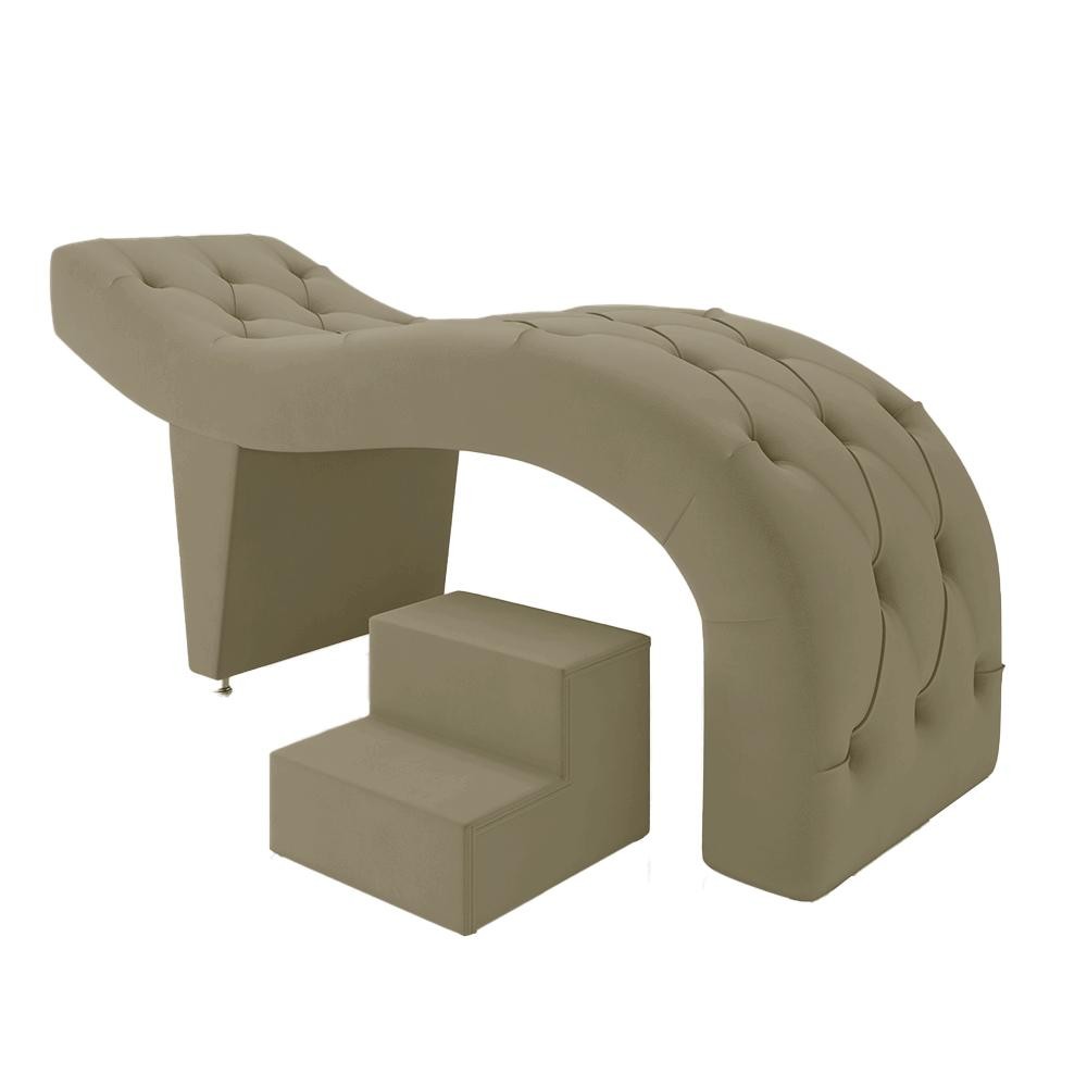 Imagem Maca de Estética para Massagem Cílios Fixa Lash Estofada com Escada Veludo Castor G83 - Gran Belo