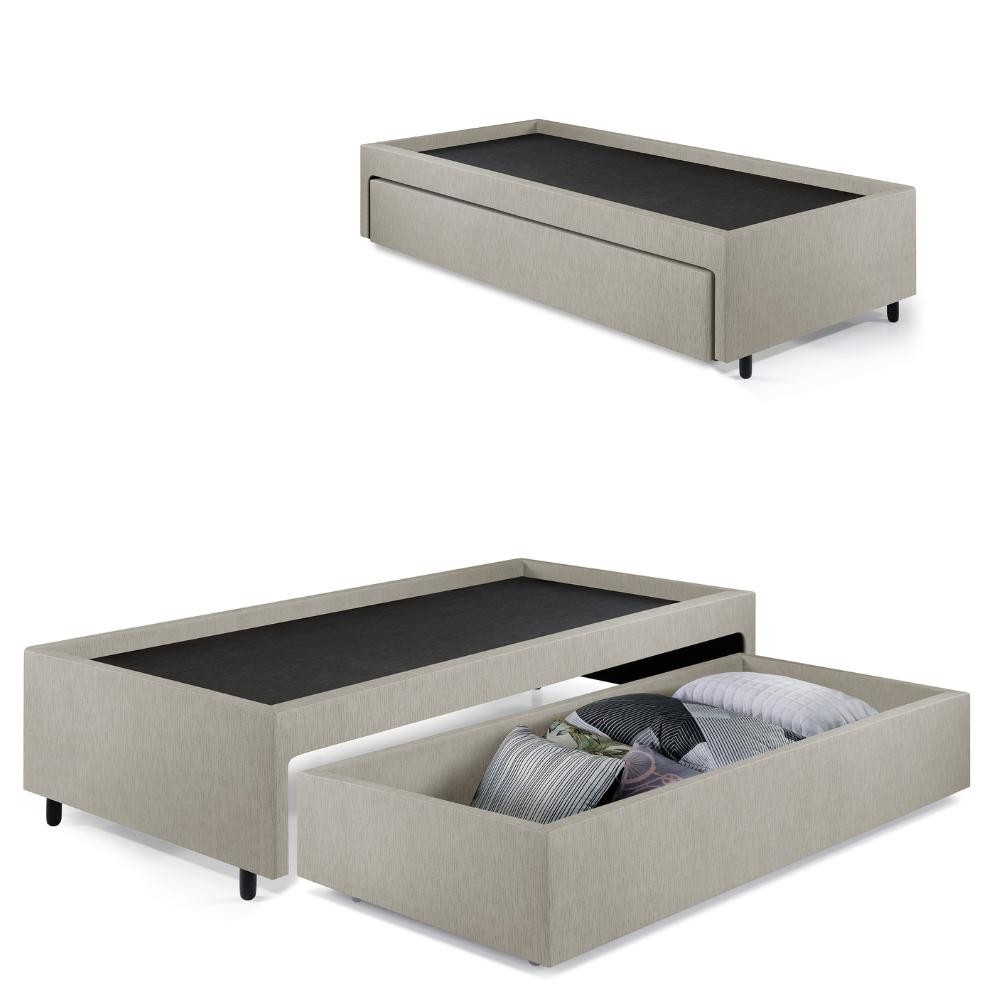 Base Box Cama Solteiro com Gaveta Sapateira 88x188cm Courino Linho Areia