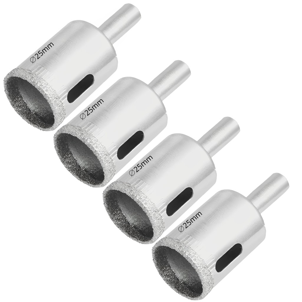 Kit 4 Serras Copo Diamantada Refrigerada 25mm Porcelanato Vidro Mármore Broca Copo Furo de Precisão Alvenaria Obra